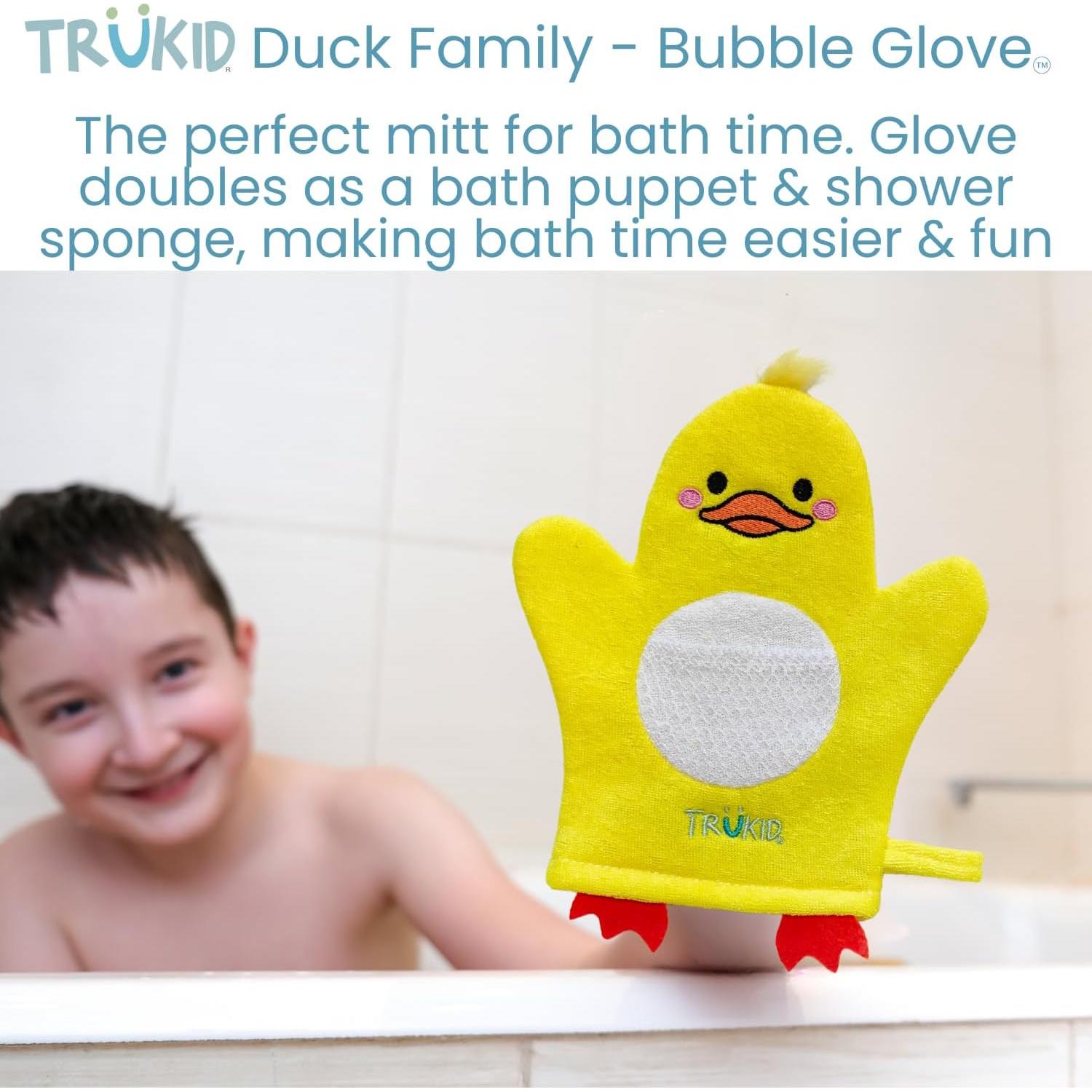TruKid BubbleGlove Set de 2 - Guantes de Baño Patito para Niños