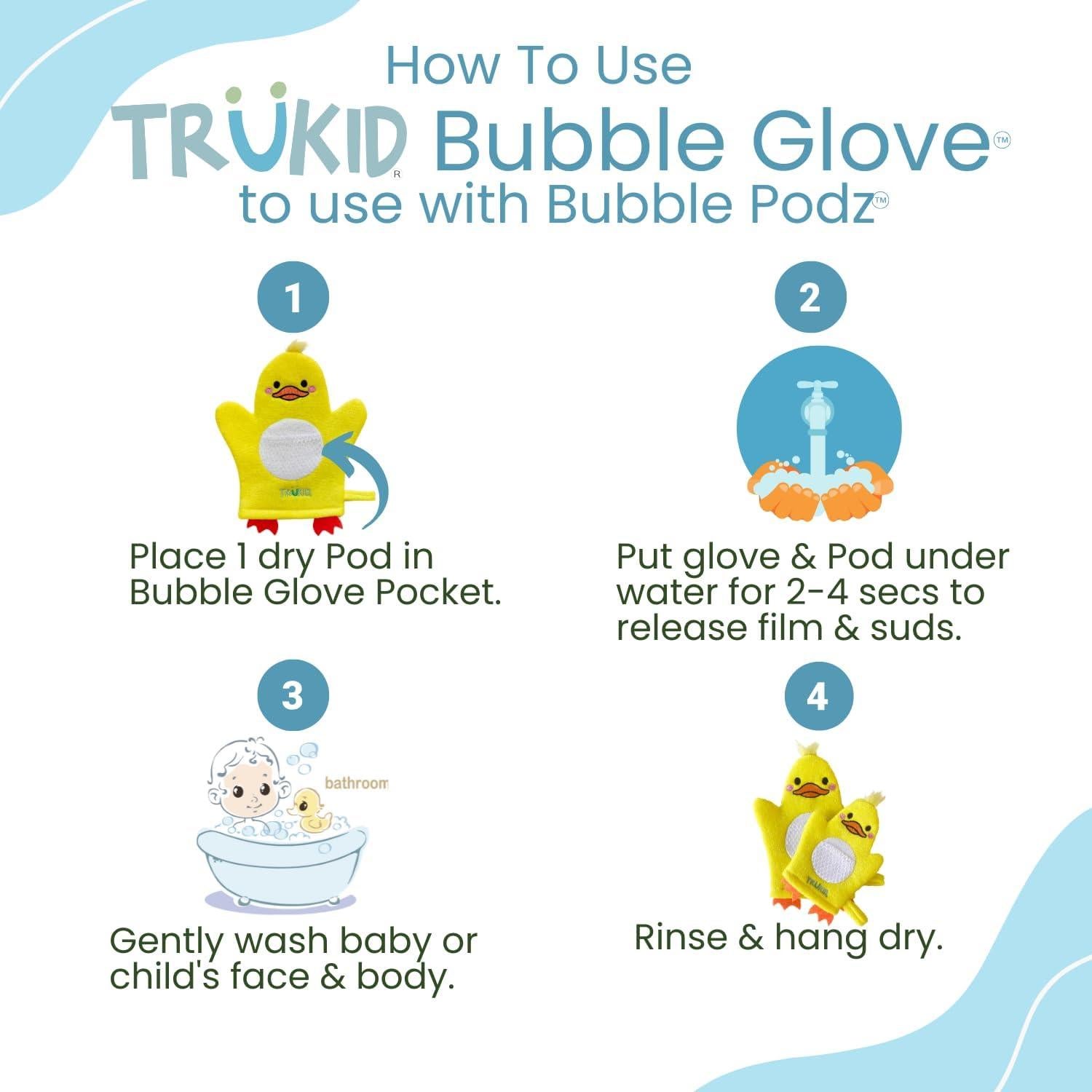 TruKid BubbleGlove Set de 2 - Guantes de Baño Patito para Niños
