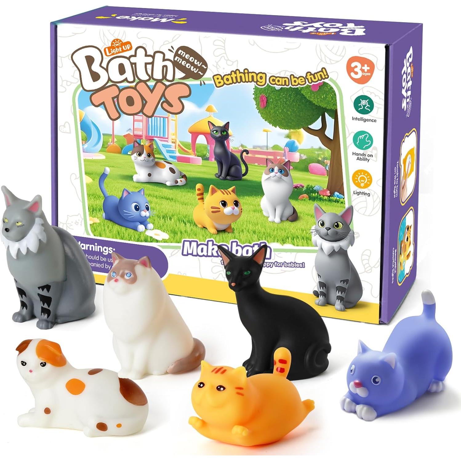 Set de 6 Juguetes de Baño Iluminados Gato VIBOYLAR 6.35 cm