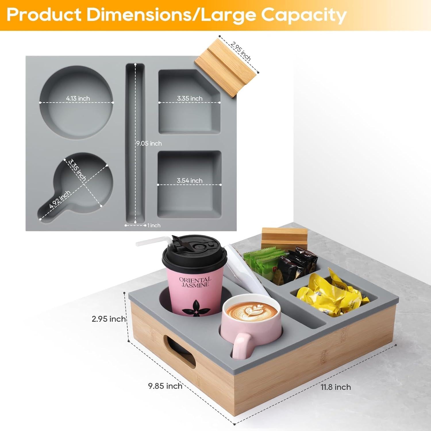 Bandeja para Portavasos ByNaRIX Sofá 30x25cm Gris