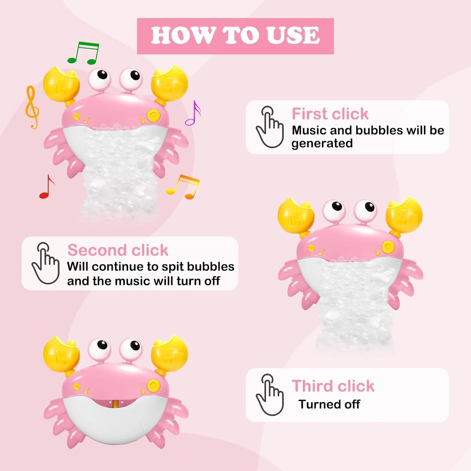 Juguete de Baño Cangrejo YUISTRE Generador de Burbujas Rosa