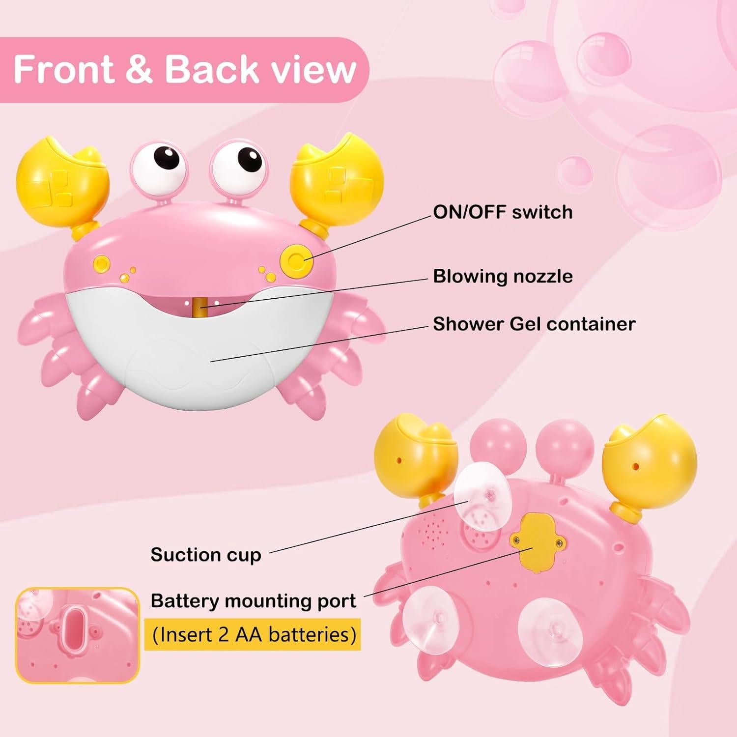 Juguete de Baño Cangrejo YUISTRE Generador de Burbujas Rosa