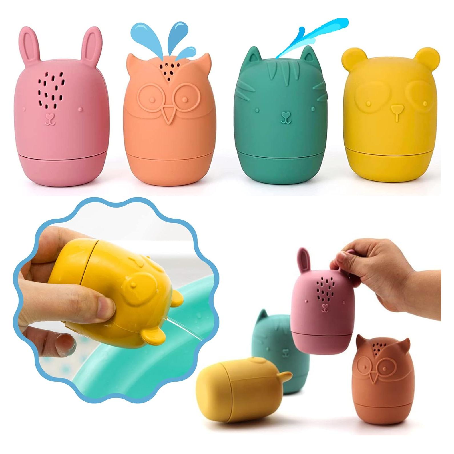 Juguetes de baño de silicona Bumble Bear - 4 piezas Coral