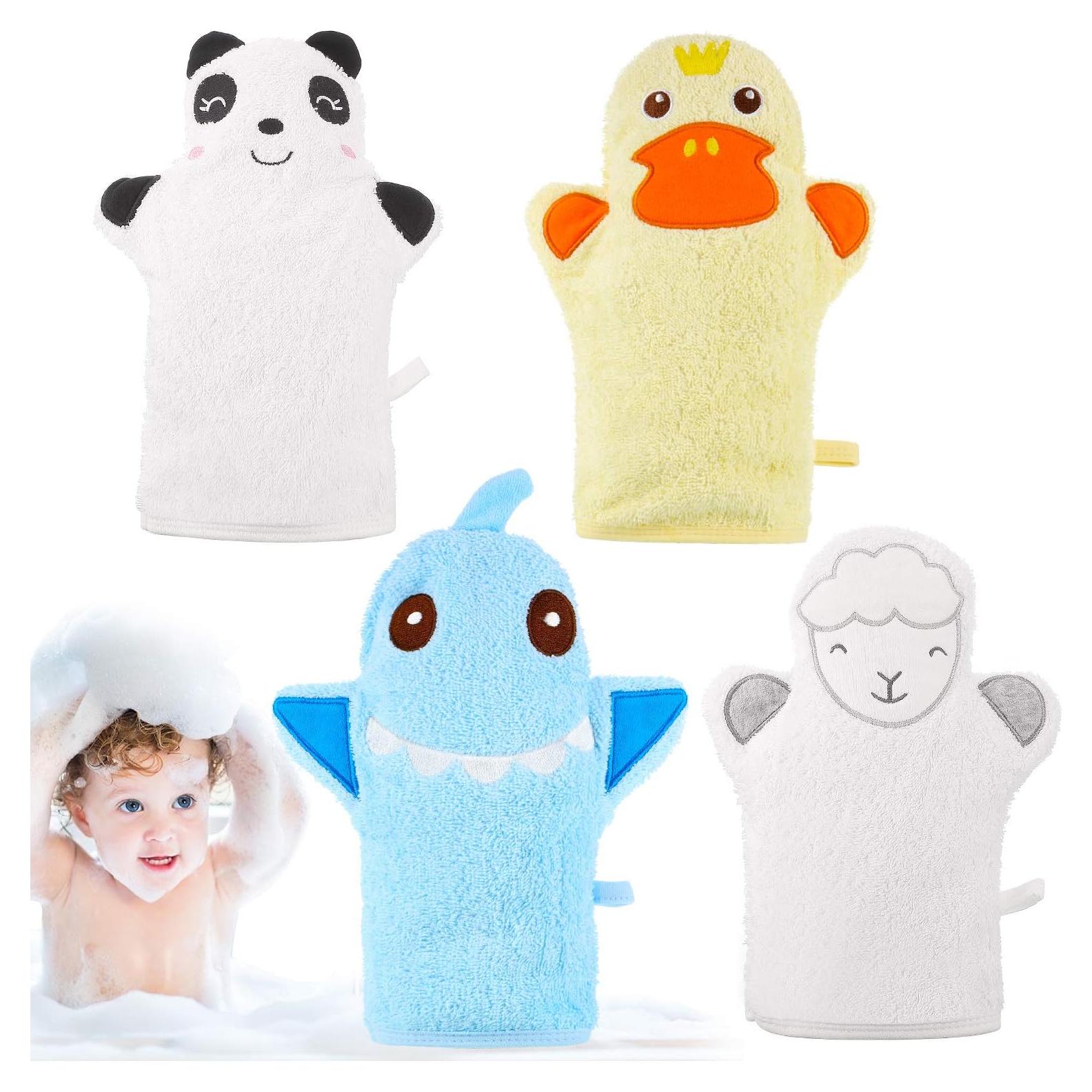 Guantes de Baño para Bebés Shappy - 4 Piezas Animales Suaves