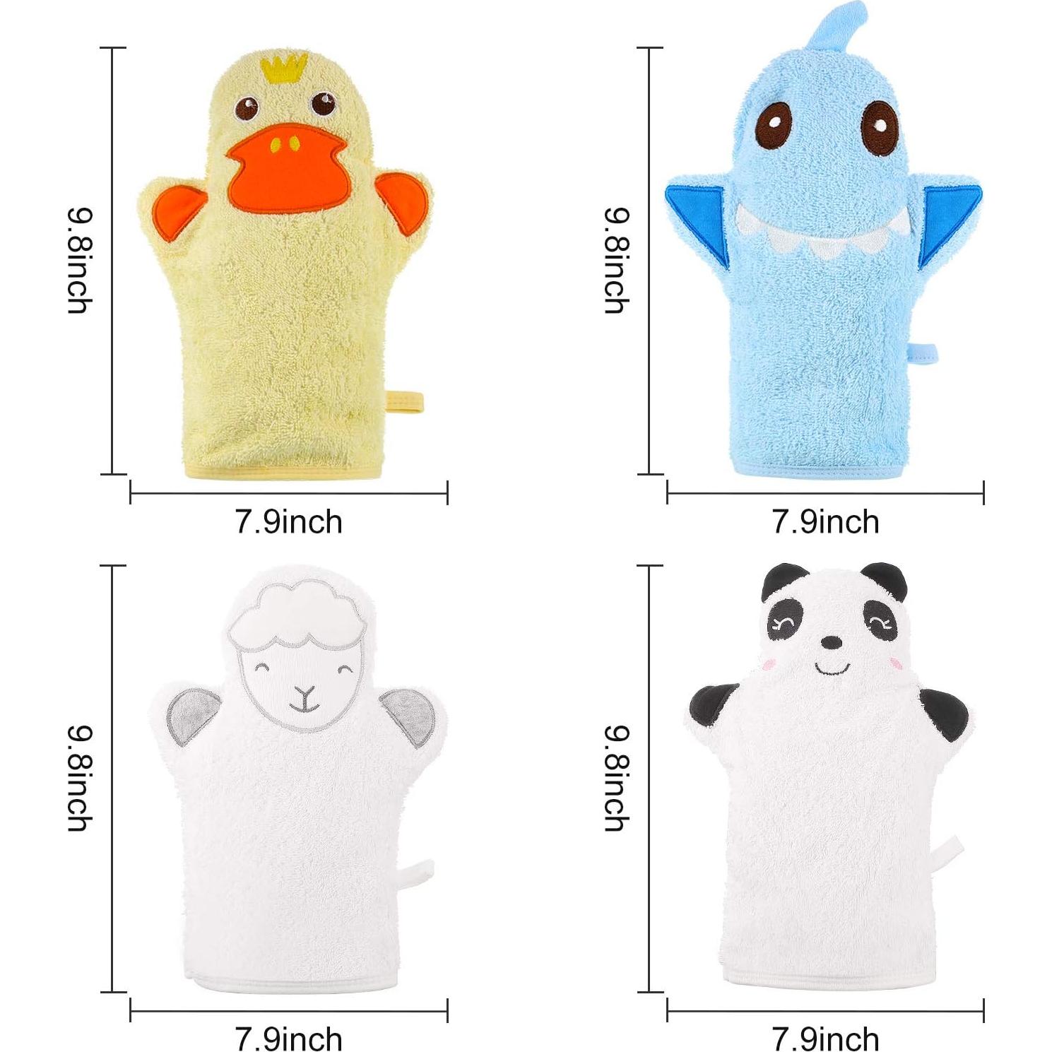 Guantes de Baño para Bebés Shappy - 4 Piezas Animales Suaves