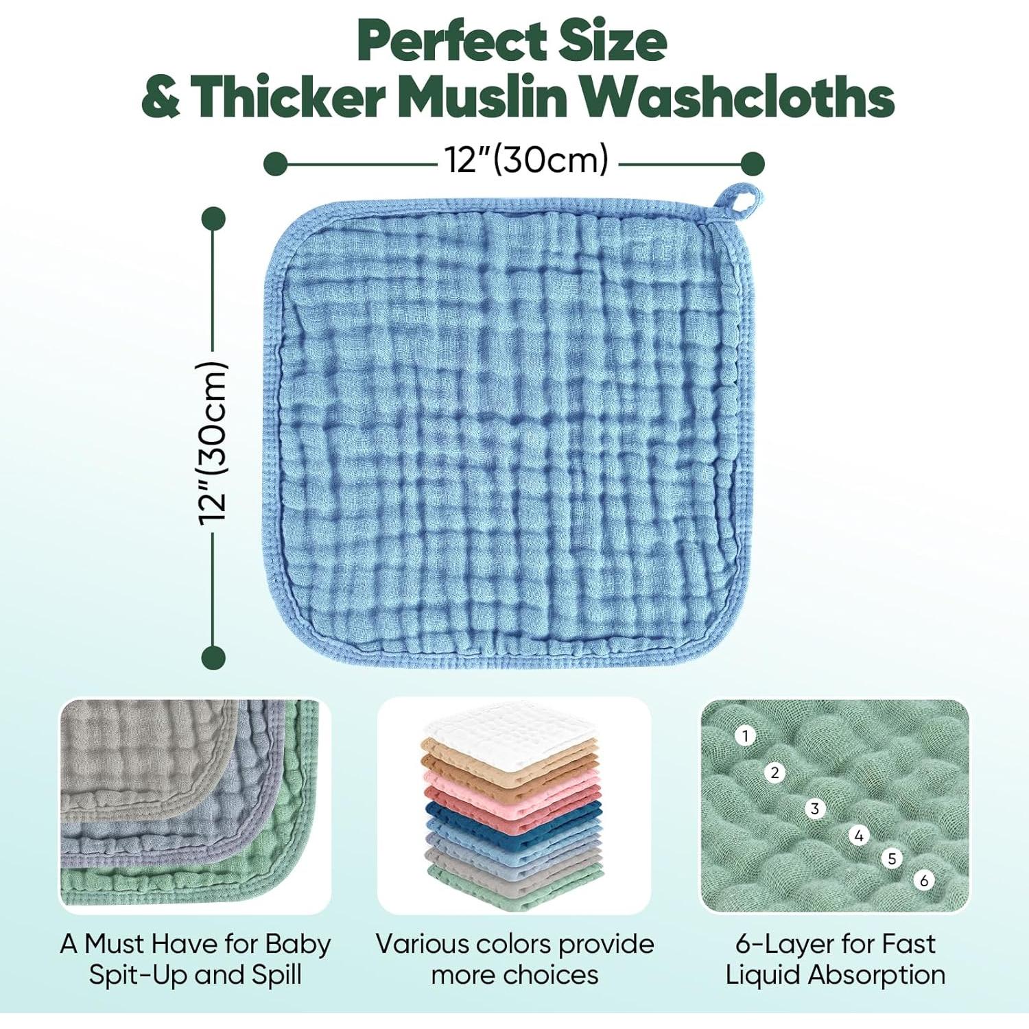 Toallitas para Bebé 100% Algodón 30x30 cm 6 Piezas