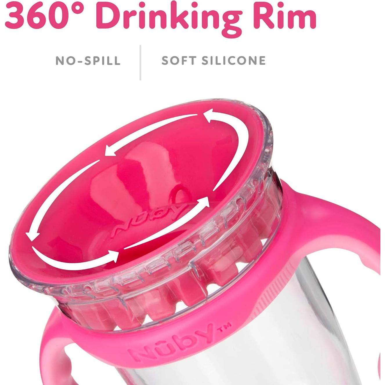 Vaso de Bebida 360 Nuby con Mangos Removibles 240 ml Rosa