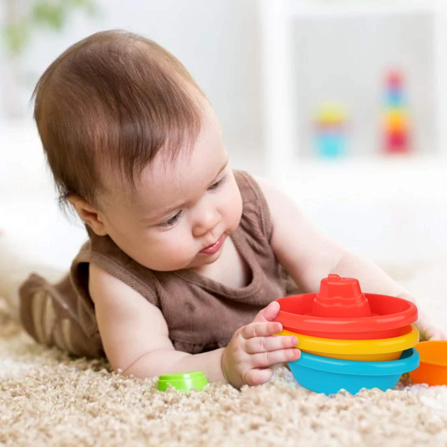 Juego de Juguetes de Baño Playkidz - Barcos y Tazas Apilables 16 Piezas