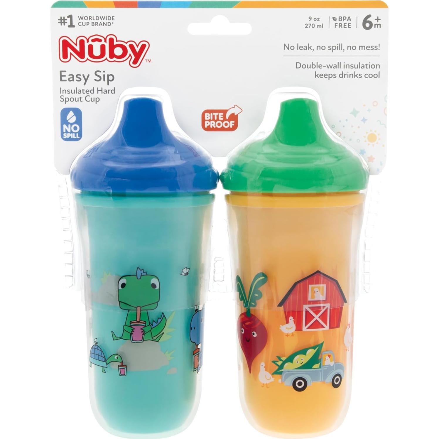 Taza Aislada No-Spill Nuby 266 ml Pico Duro 2 Unidades