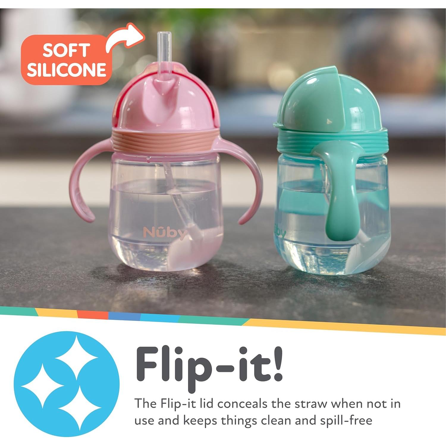 Vaso Entrenador Nuby Clik-It 240 ml Popote Silicona 2 Pzs