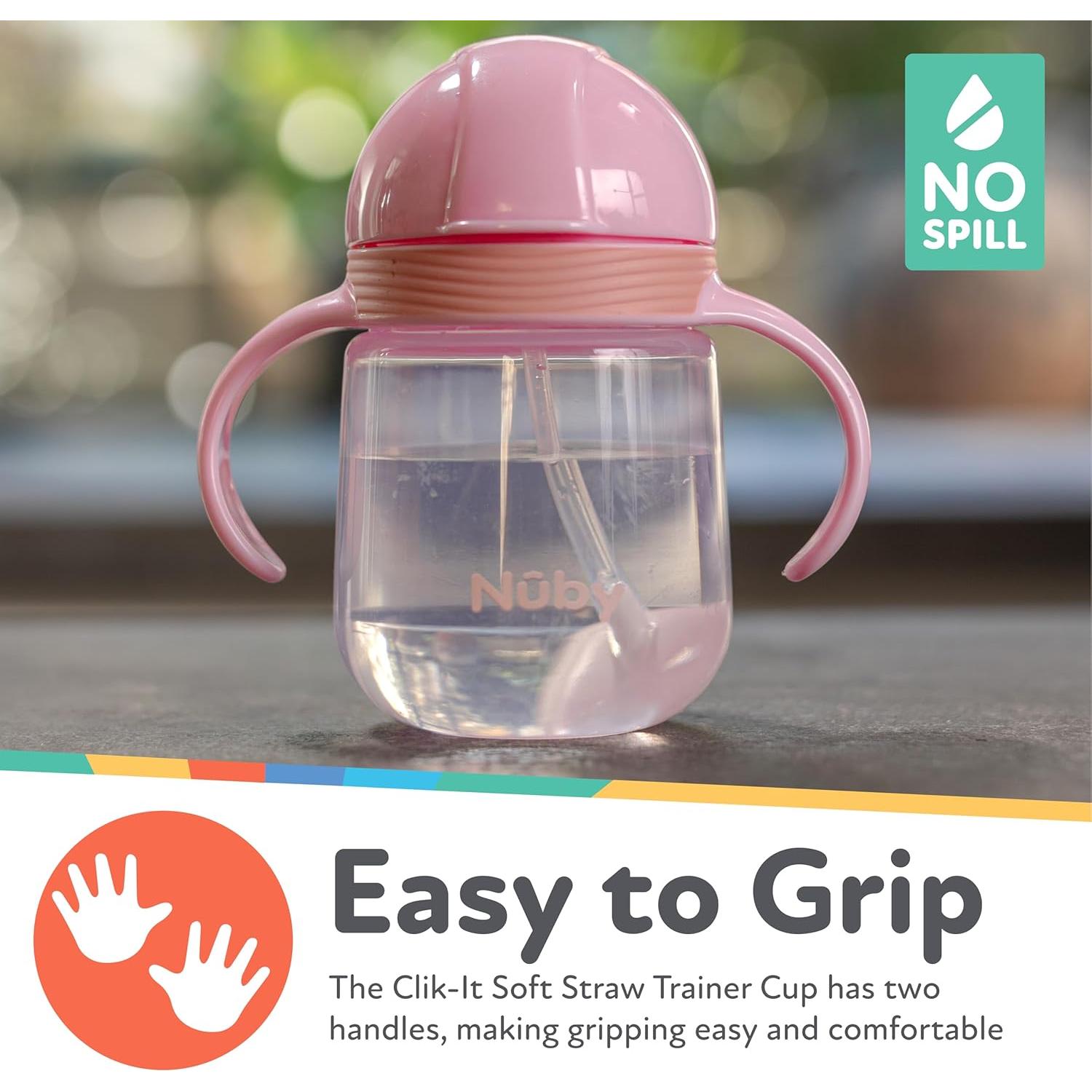 Vaso Entrenador Nuby Clik-It 240 ml Popote Silicona 2 Pzs