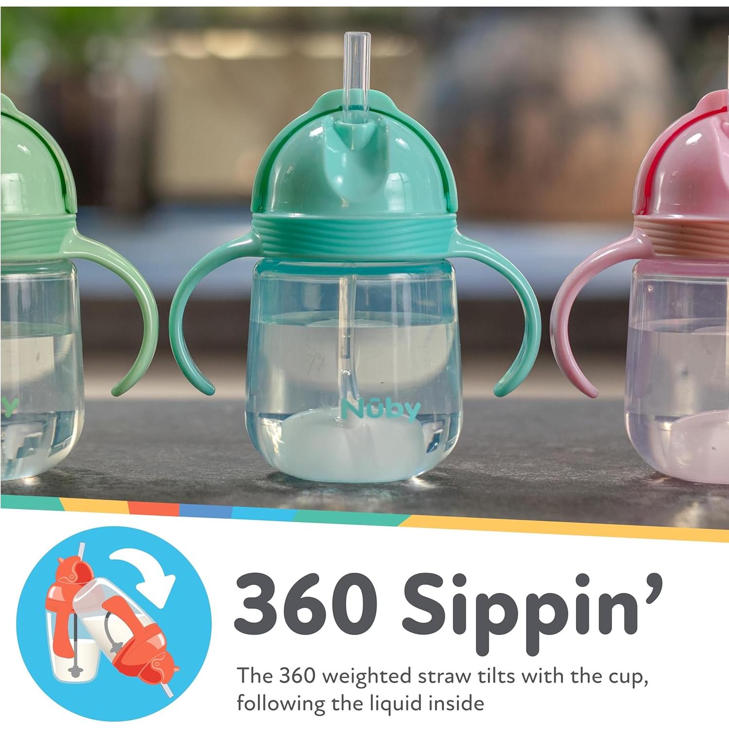 Vaso Entrenador Nuby Clik-It 240 ml Popote Silicona 2 Pzs