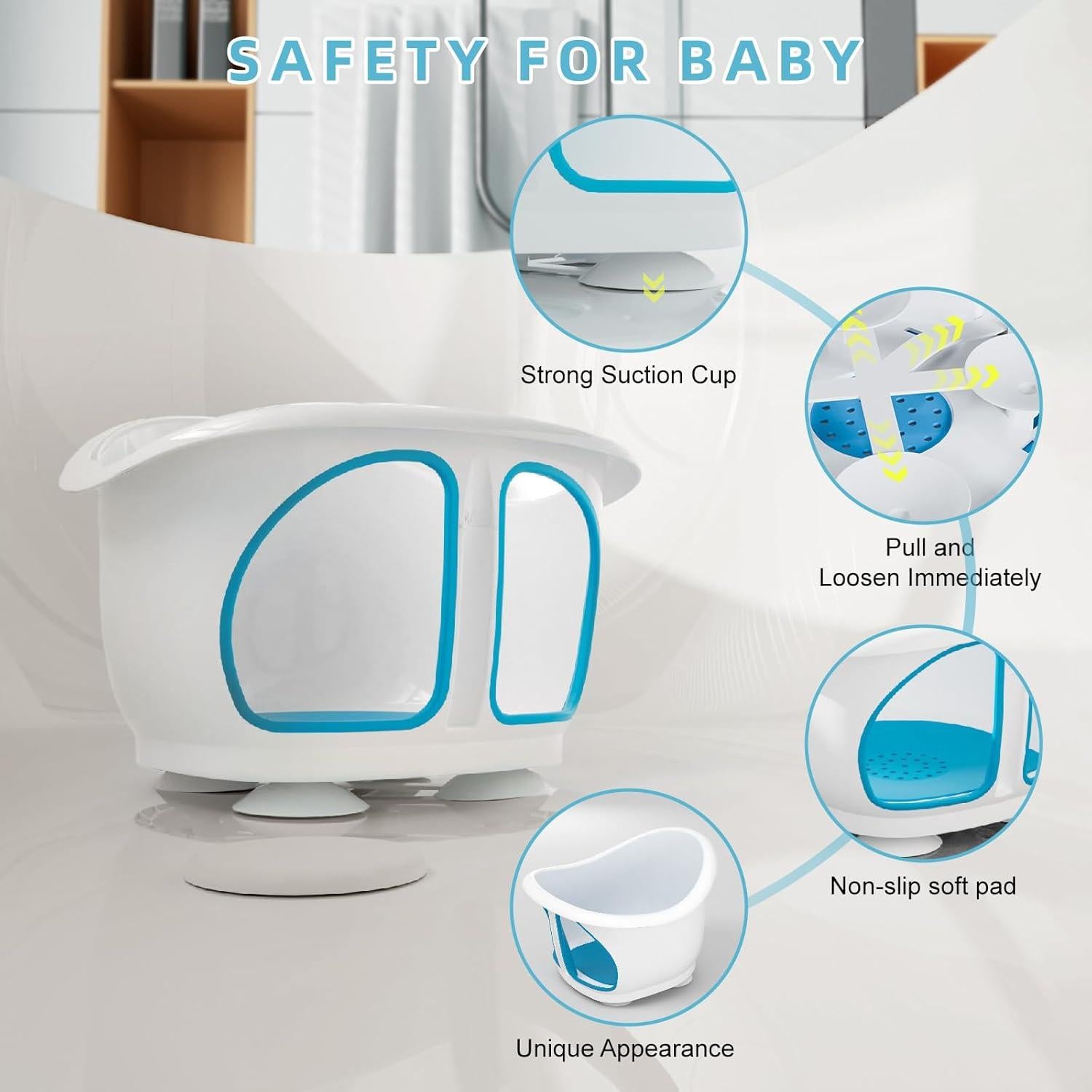 Silla de Baño para Bebés GiggleGlow con Ventosas - Azul