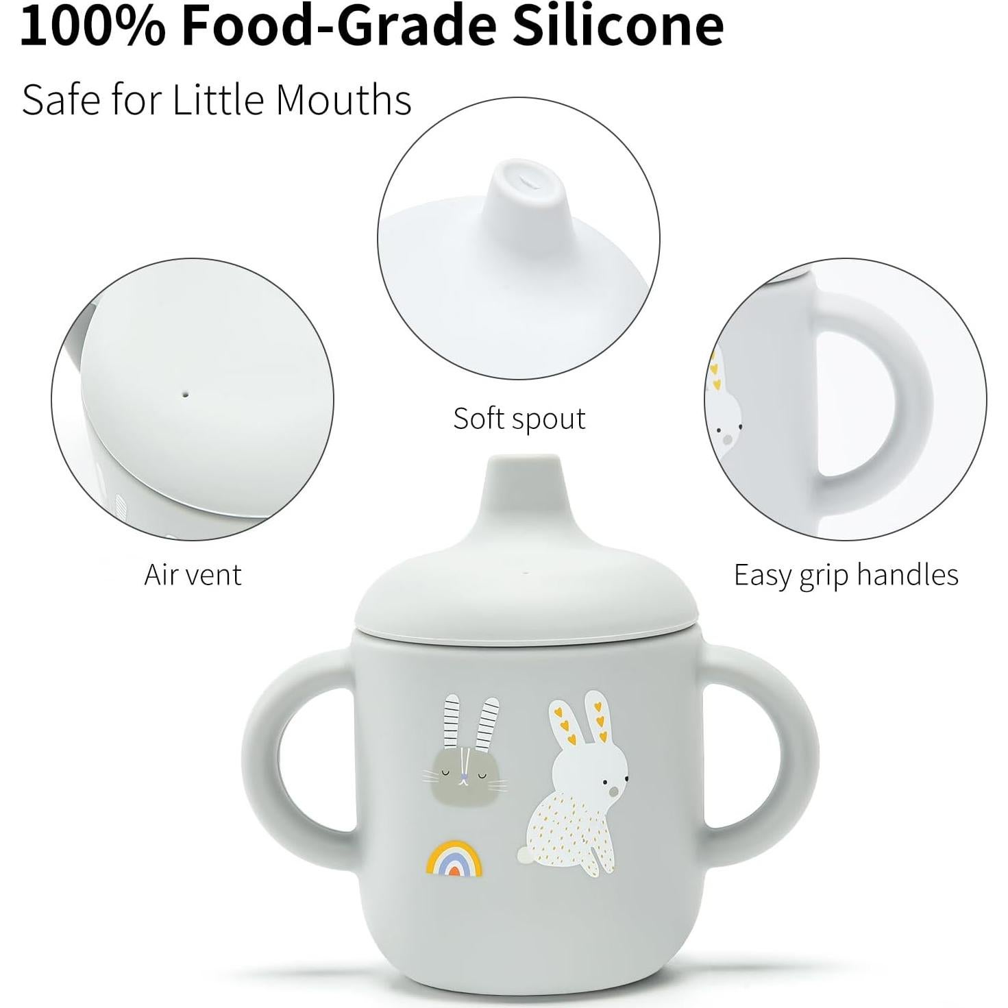 Taza Antivuelco de Silicona Little Rawr 180ml Gris-Rabbit