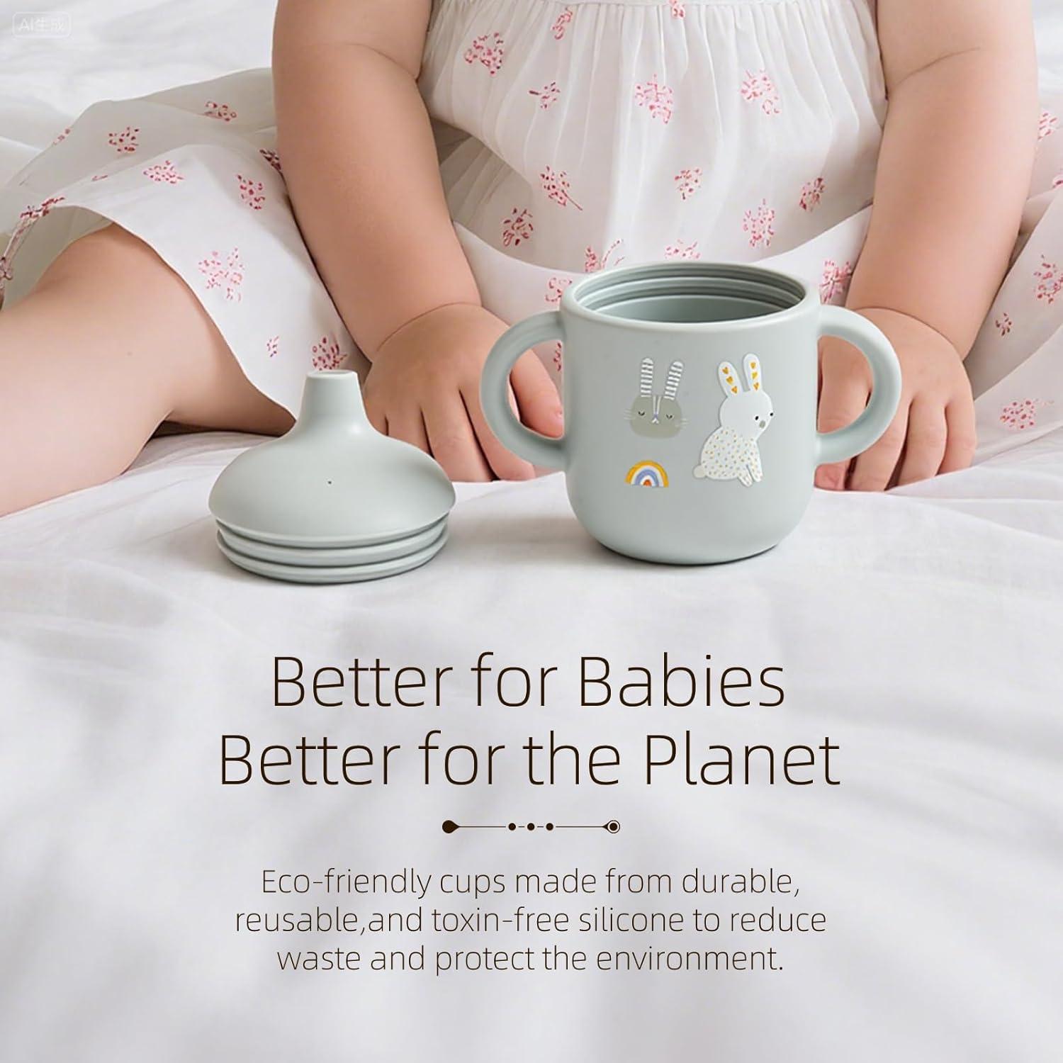 Taza Antivuelco de Silicona Little Rawr 180ml Gris-Rabbit