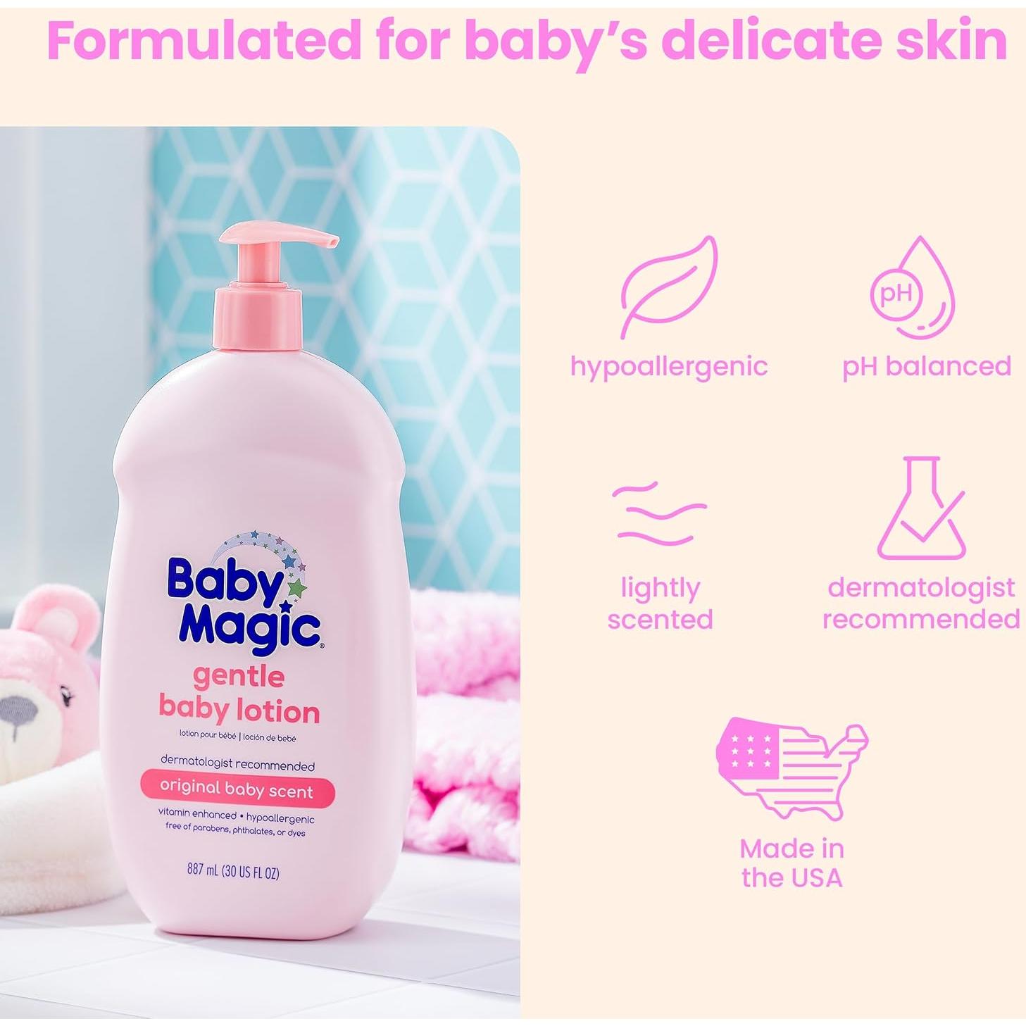 Loción Suave para Bebés Baby Magic 30 Oz | Pack de 4 | Hipoalergénica