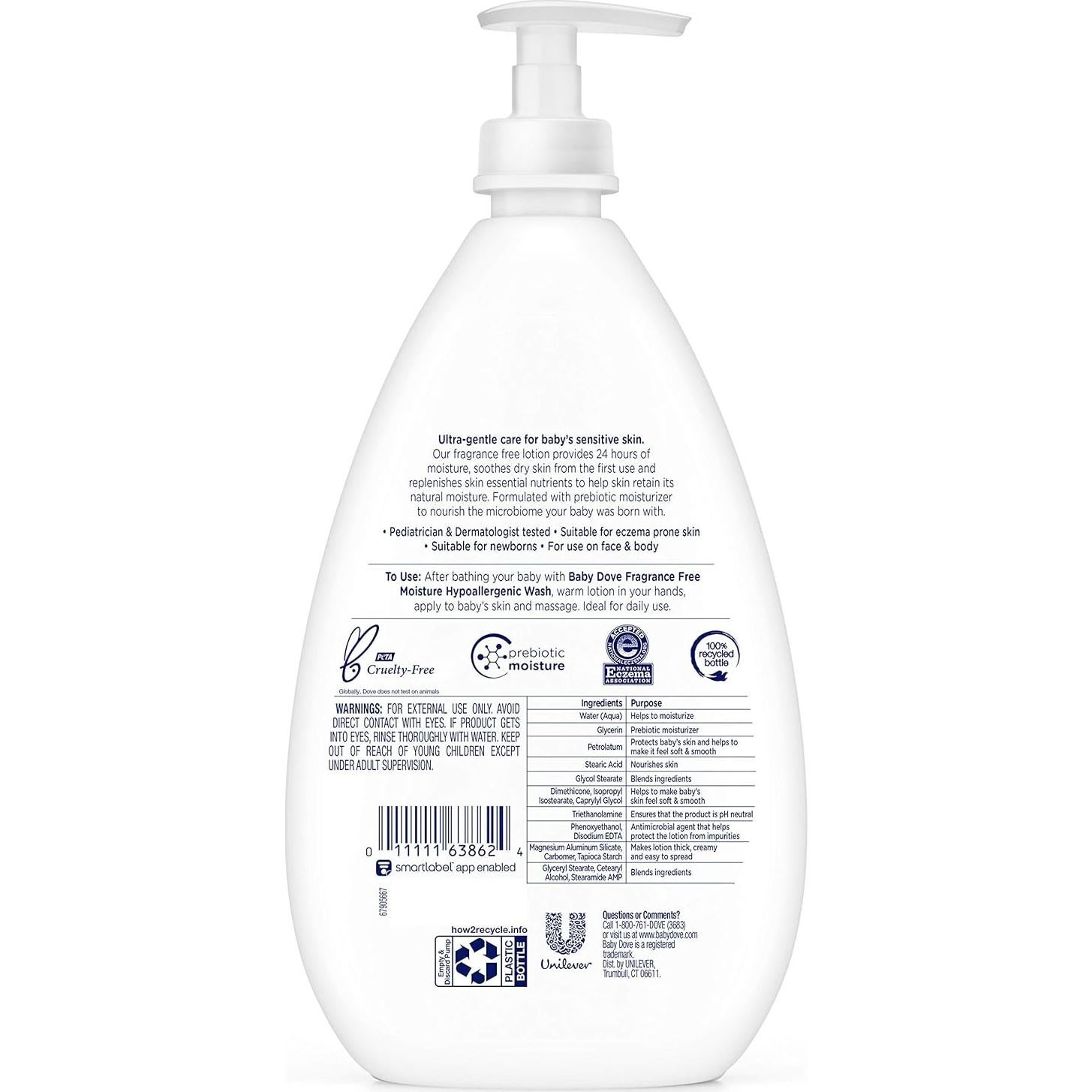 Loción Baby Dove para Bebés Piel Sensible Sin Fragancia 591 ml