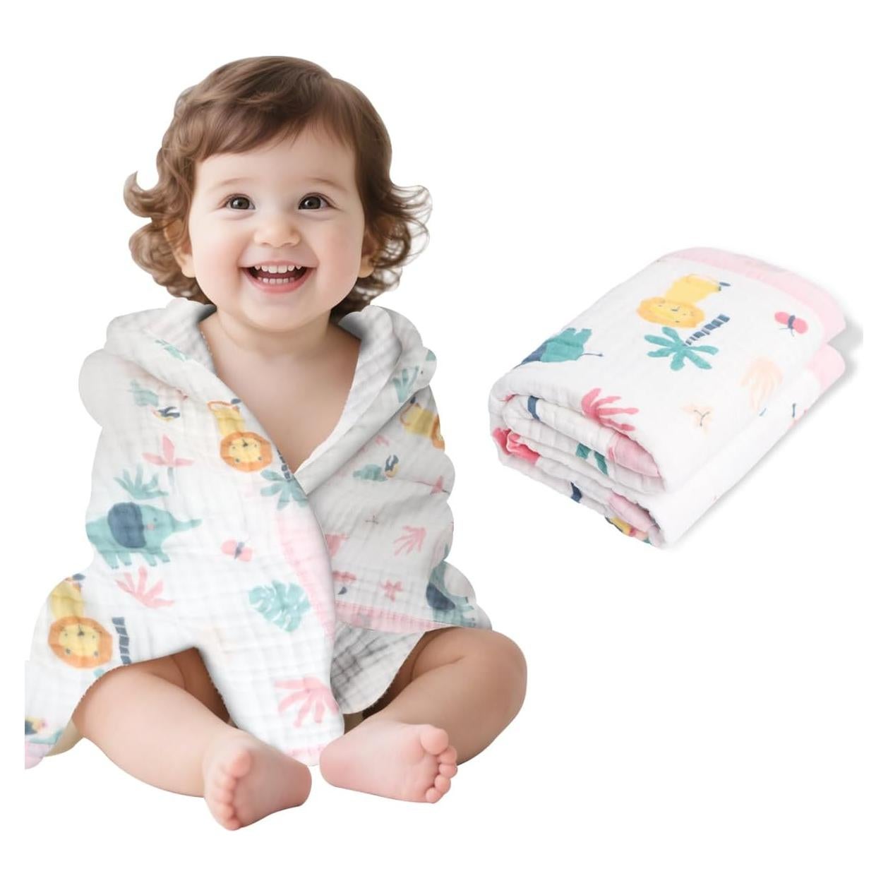 Toalla de Baño para Bebés ICKEYOU 109x109 cm Rosa Algodón