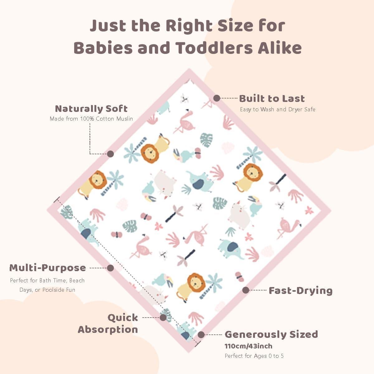 Toalla de Baño para Bebés ICKEYOU 109x109 cm Rosa Algodón
