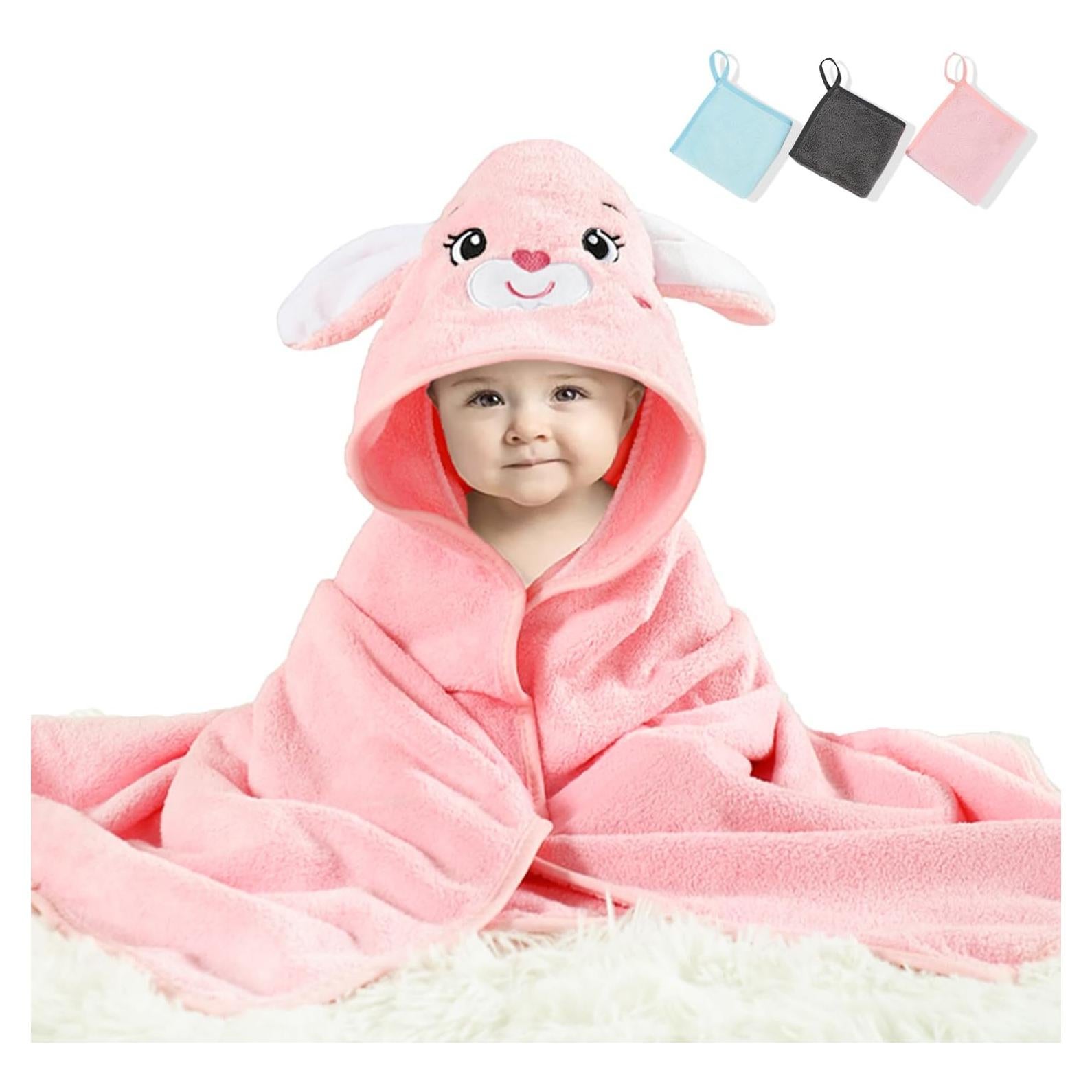 Toalla con Capucha SEVDO para Bebé 79x79 cm Conejo Rosa