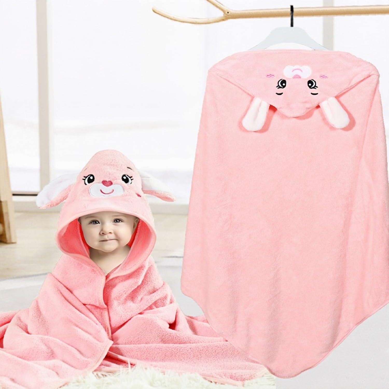 Toalla con Capucha SEVDO para Bebé 79x79 cm Conejo Rosa