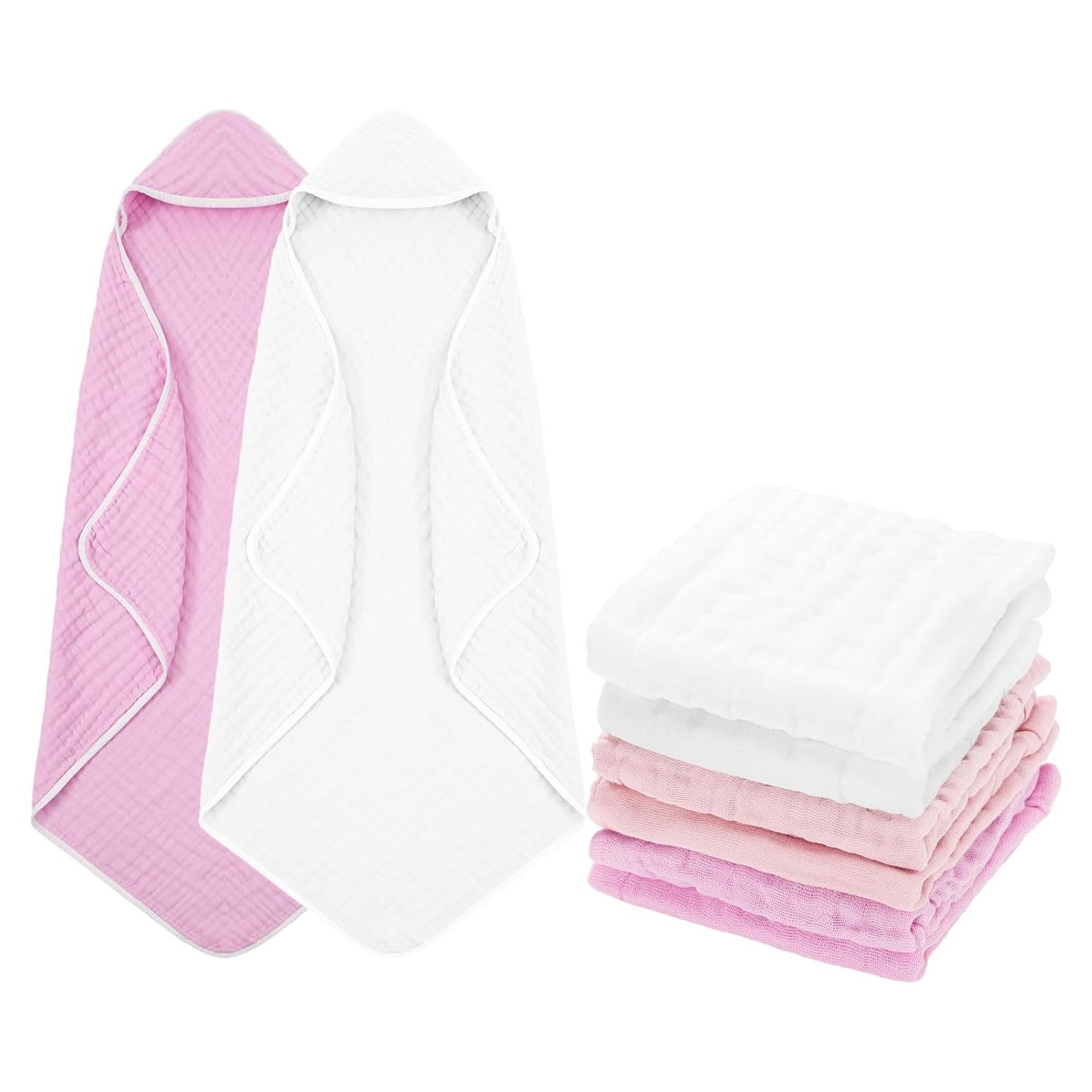 Juego de 8 Toallas de Baño Peryiter para Bebés 100% Algodón Rosa