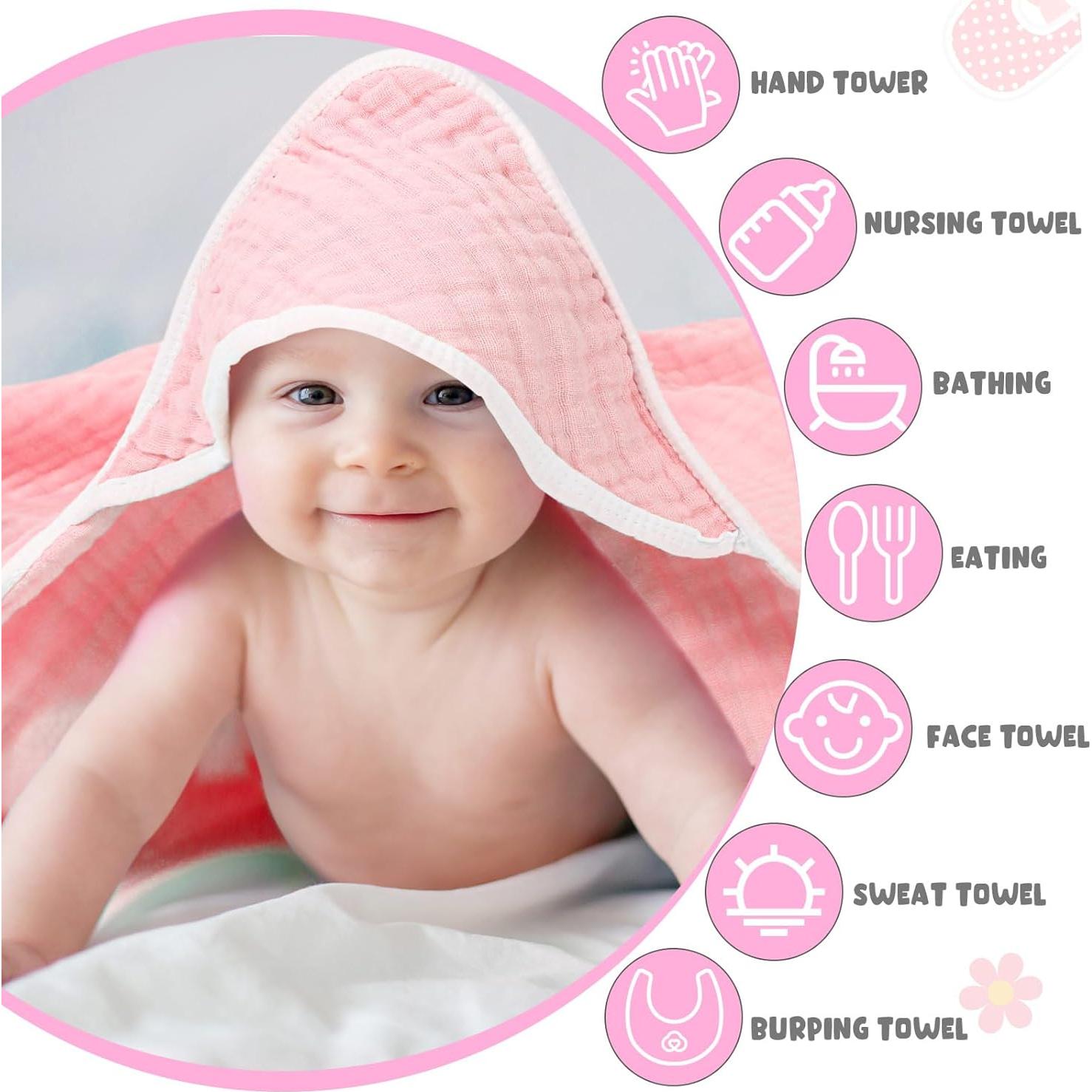 Juego de 8 Toallas de Baño Peryiter para Bebés 100% Algodón Rosa