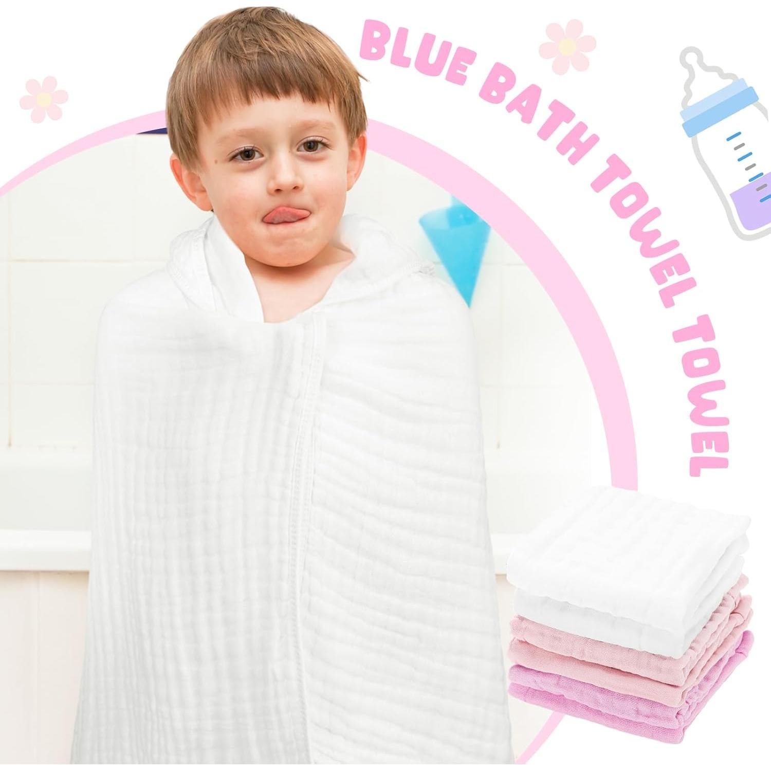 Juego de 8 Toallas de Baño Peryiter para Bebés 100% Algodón Rosa