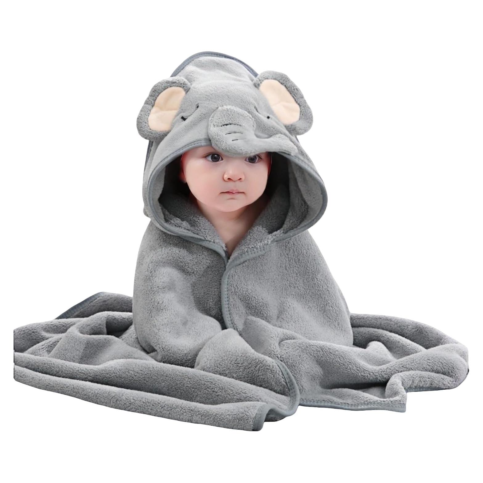 Toalla con Capucha Febvao Elefante Gris 80x80 cm Súper Absorbente