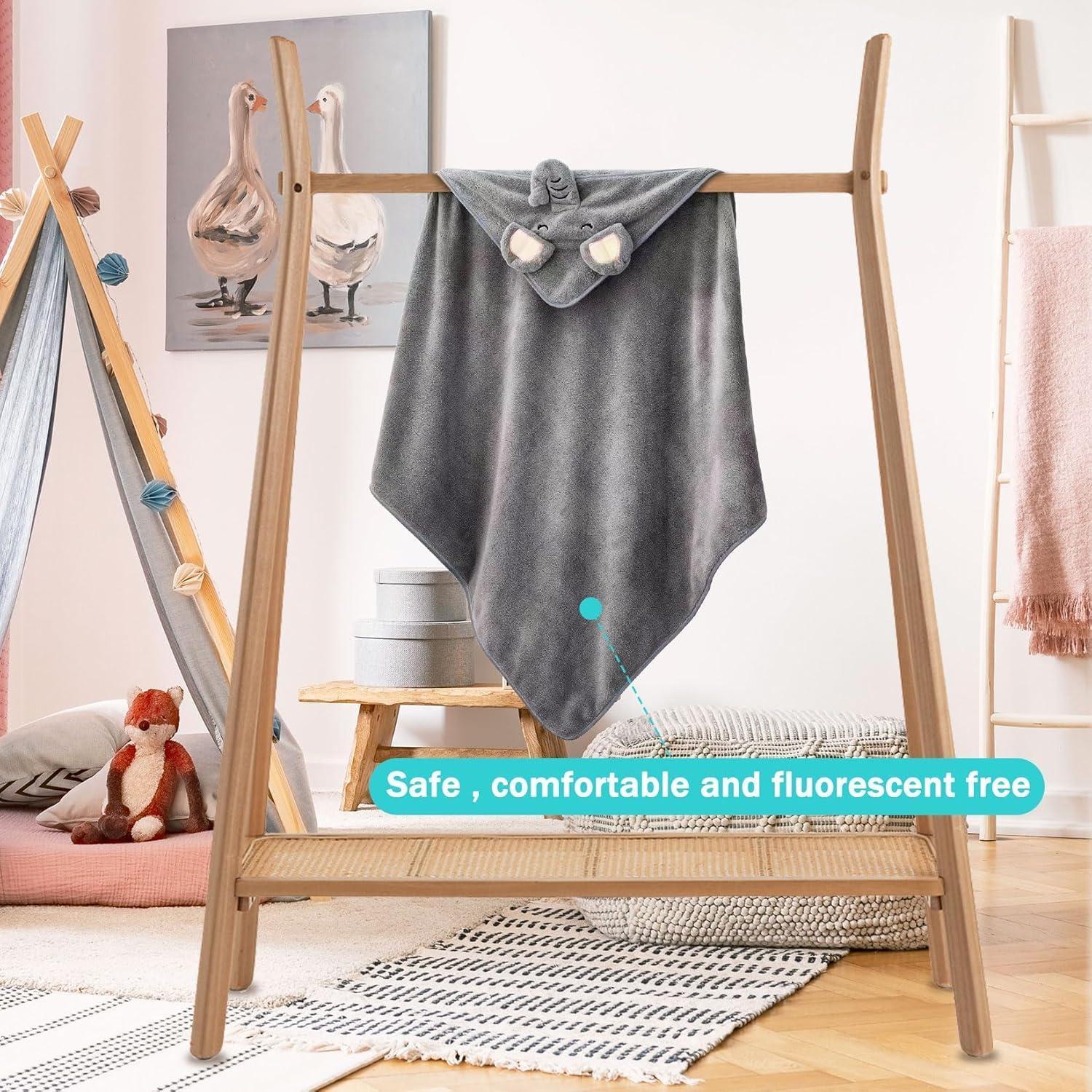 Toalla con Capucha Febvao Elefante Gris 80x80 cm Súper Absorbente