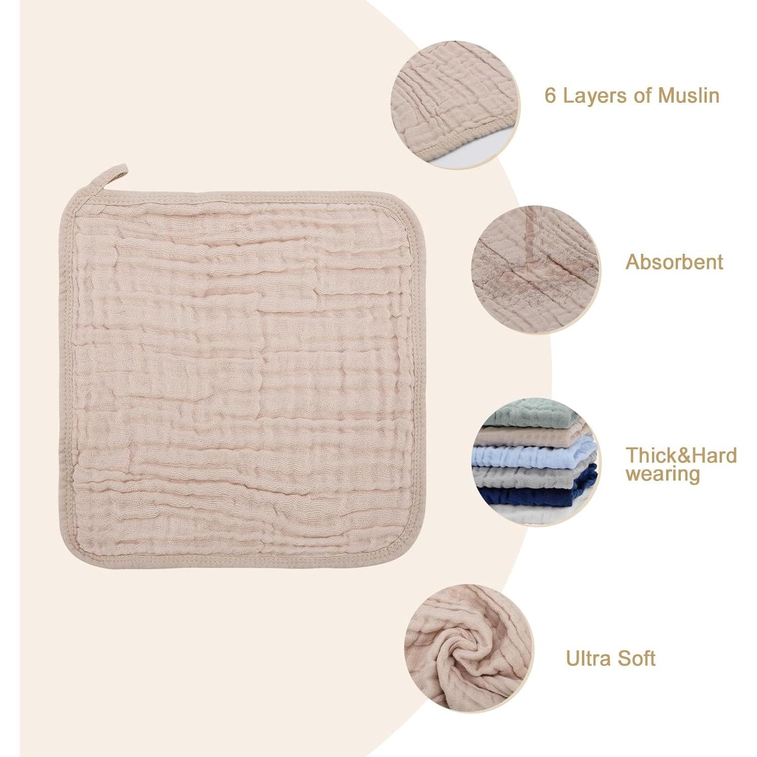 Paquete de 10 Toallitas de Algodón Muslín Synrroe 30x30 cm