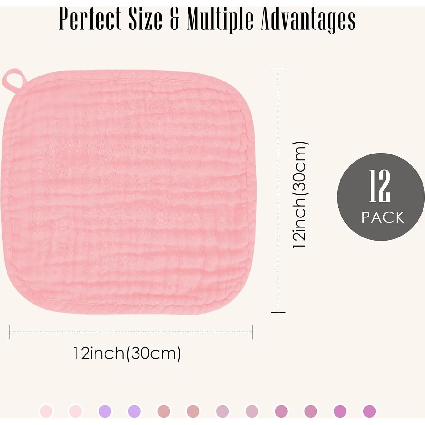 Toallitas de Muselina para Bebés BAMBOO QUEEN 30x30 cm - 12 Pzas