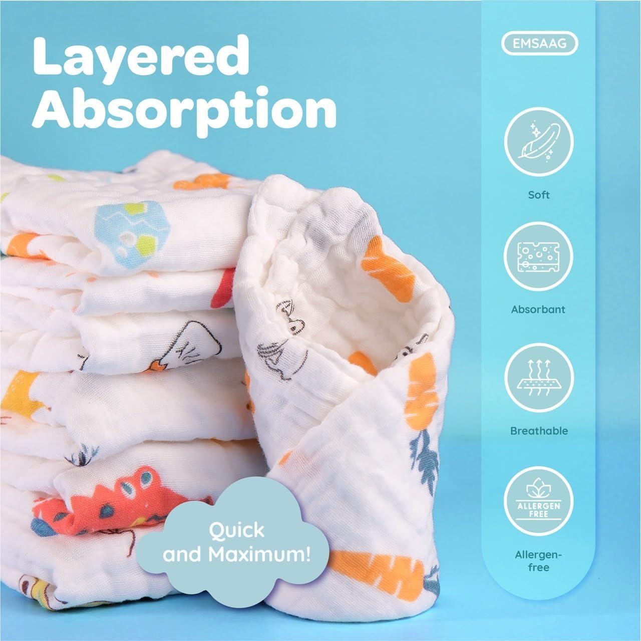 Toallitas de Muselina EMSAAG 100% Algodón 7 Unidades 25.4x25.4 cm