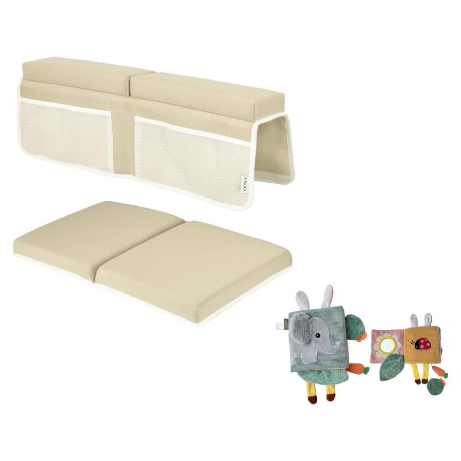 Juego Almohadilla Rodillas y Codos Baño Beige + Libro Suave Bebés