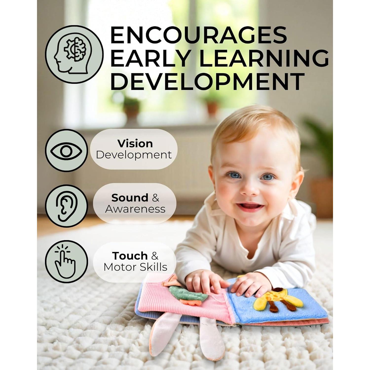 Juego Almohadilla Rodillas y Codos Baño Beige + Libro Suave Bebés