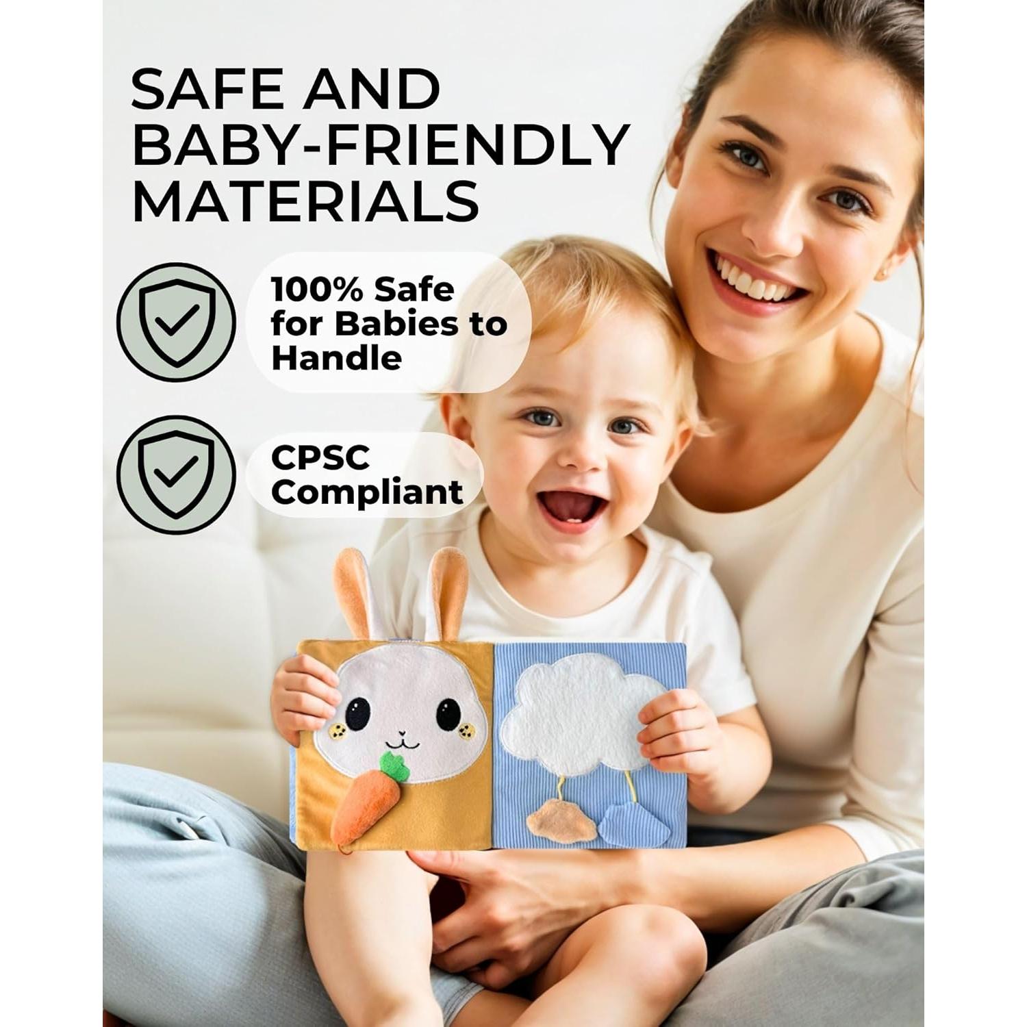 Juego Almohadilla Rodillas y Codos Baño Beige + Libro Suave Bebés