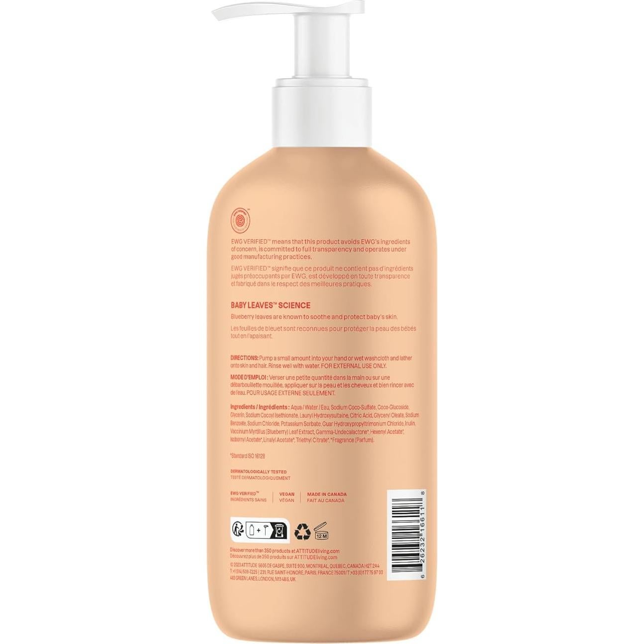 Champú y Gel de Baño 2 en 1 ATTITUDE Bebé 473 ml Naranja y Granada