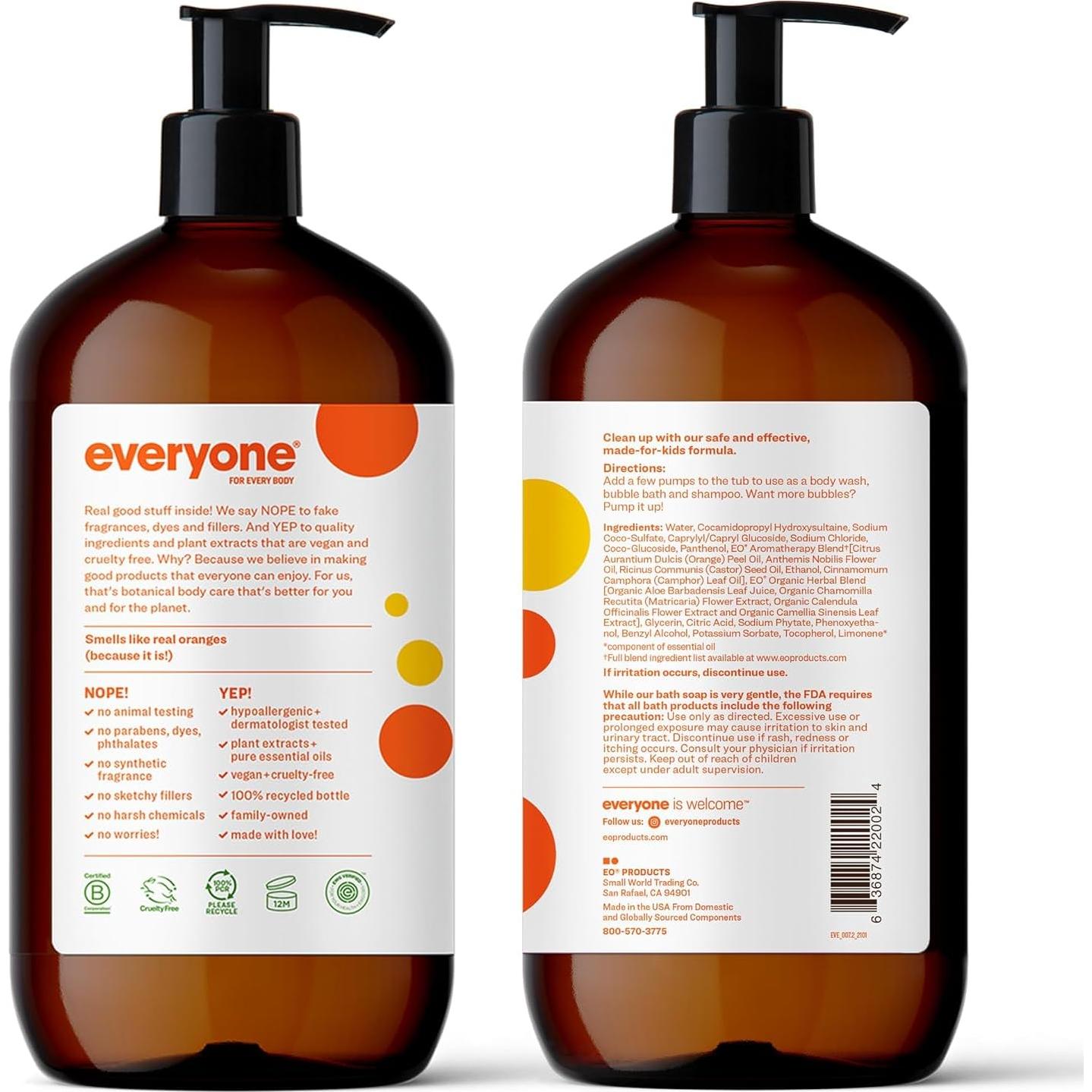 Jabón 3 en 1 para Niños Everyone 32 Oz Naranja Hipoalergénico