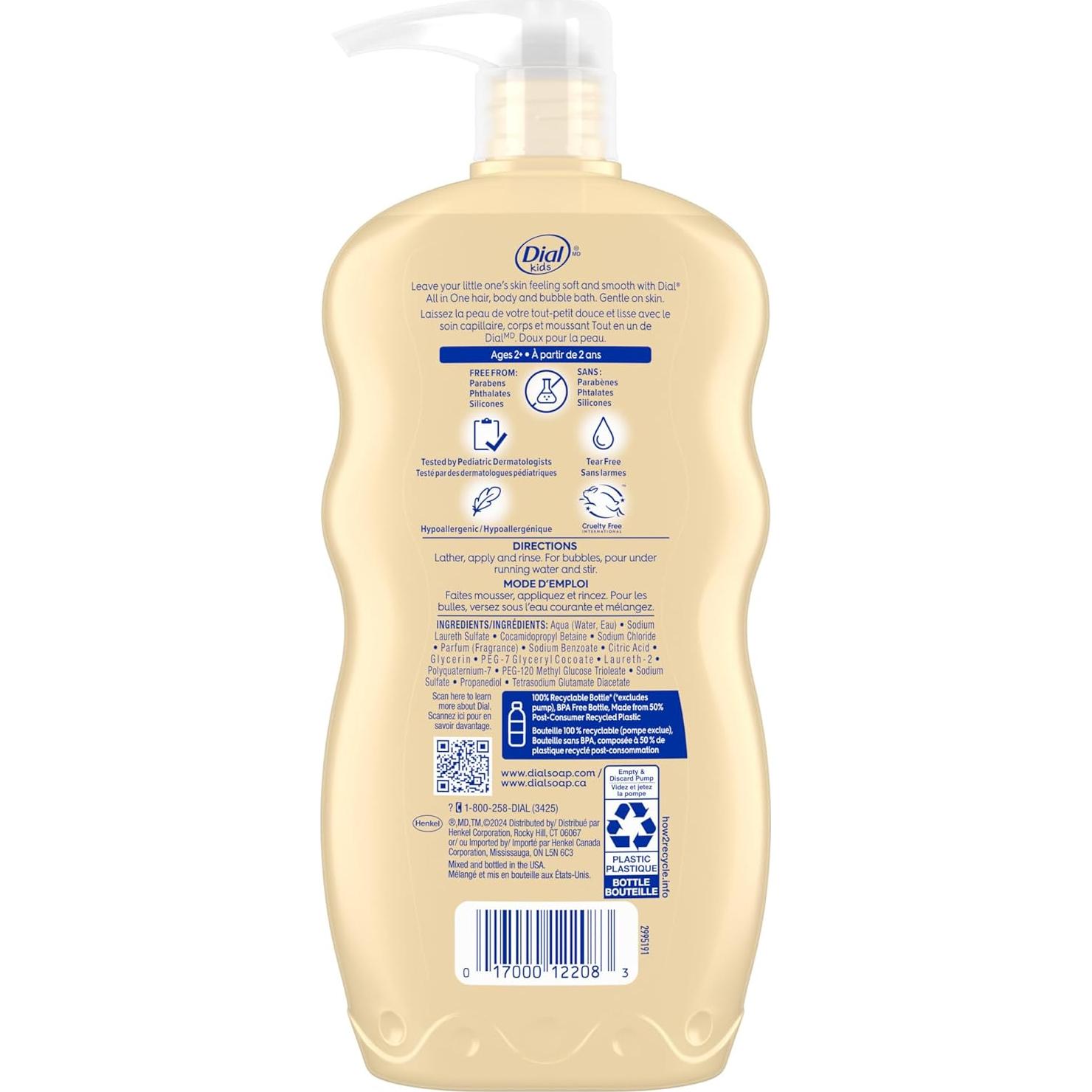 Jabón 3-en-1 para Niños Dial Durazno 946 ml Hipoalergénico