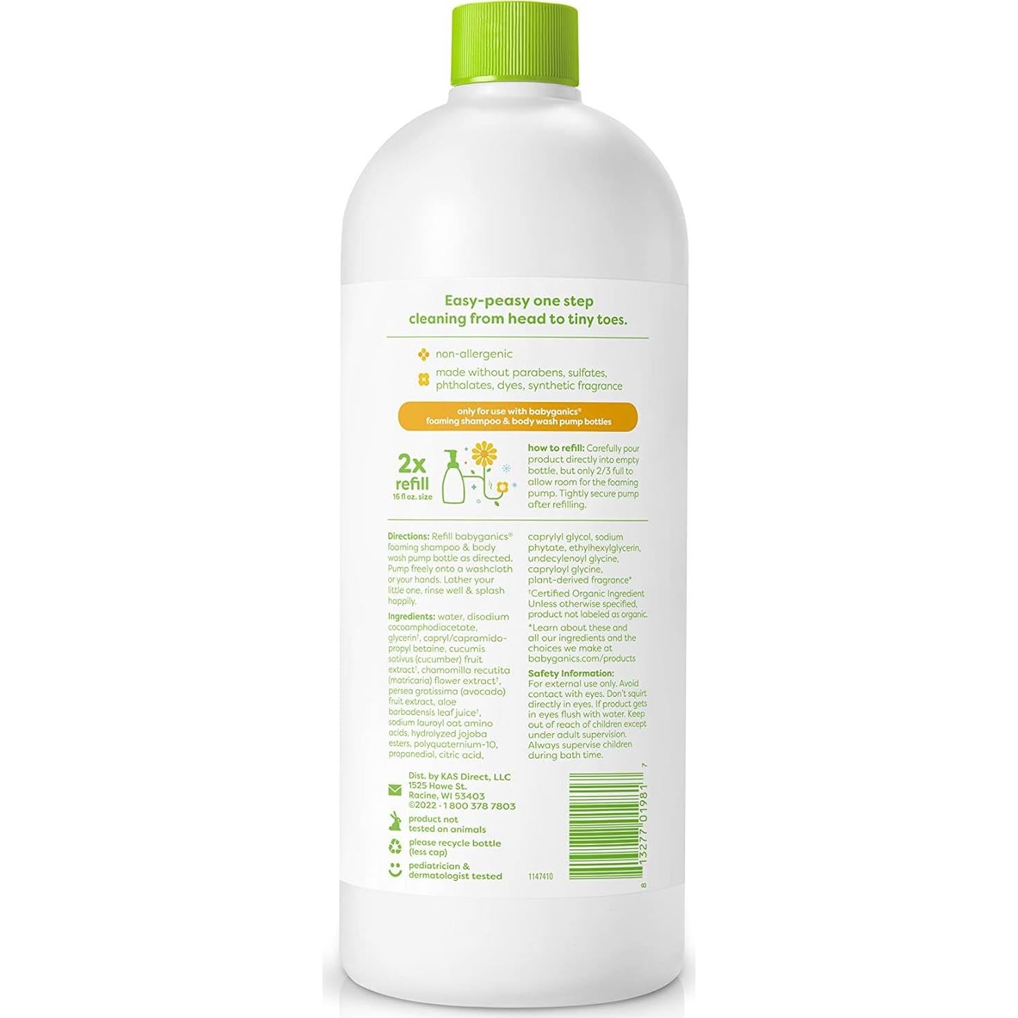 Babyganics Champú y Gel de Baño Manzanilla Verbena 2L