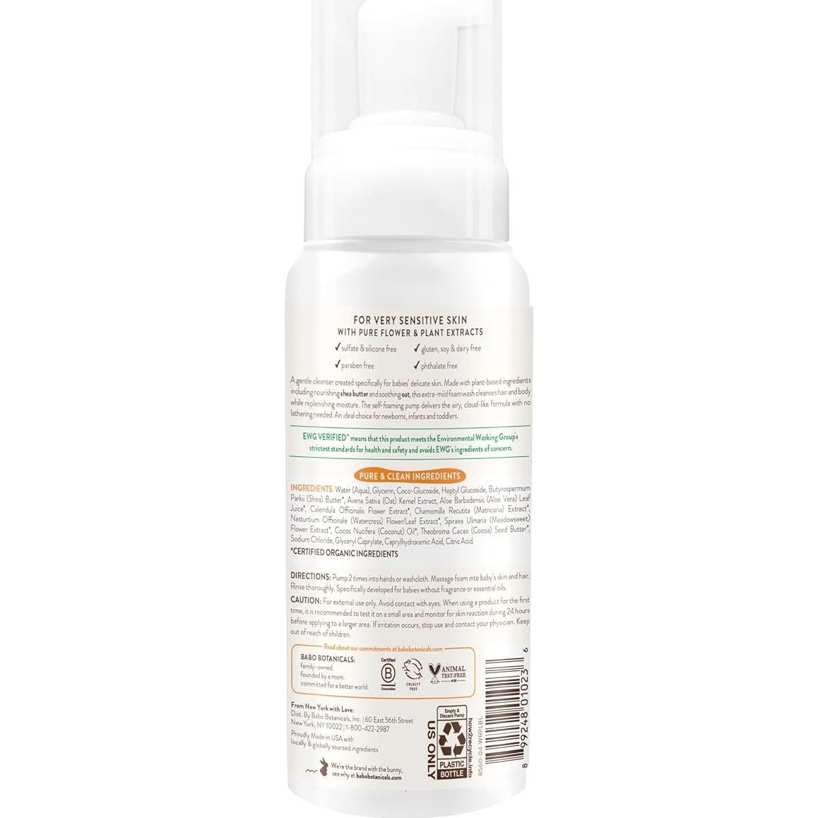 Jabón Espumoso para Bebés Babo Botanicals 325g Sin Fragancia