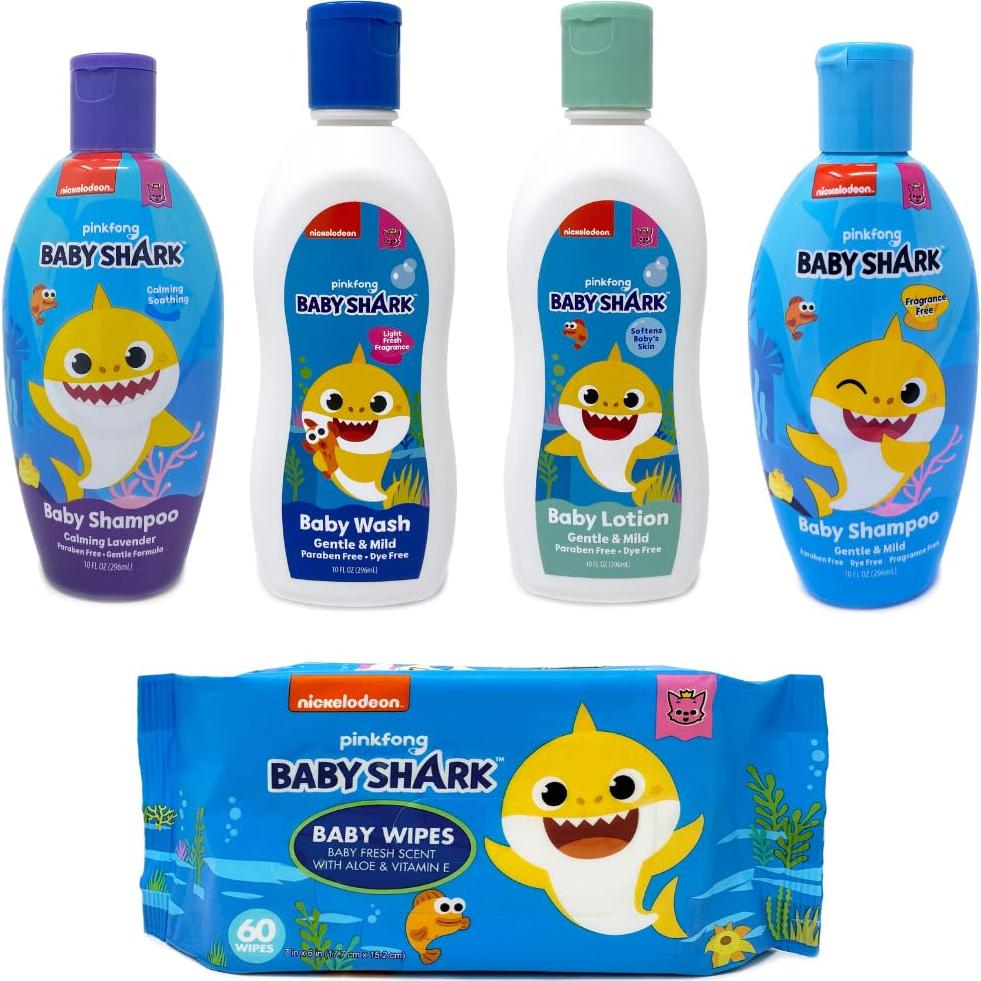 Cesta de Regalo de Baño Baby Shark Primal Elements - Champú, Loción, Gel y Toallitas