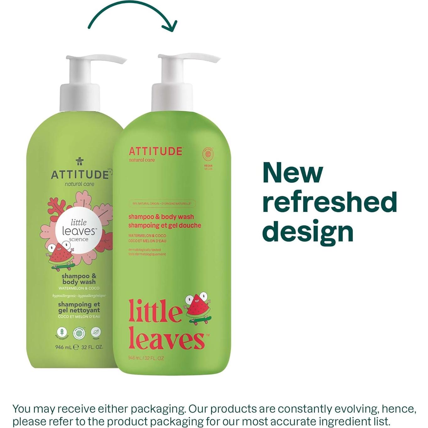 Champú y Gel de Ducha Vegano ATTITUDE 946 ml Sandía y Coco