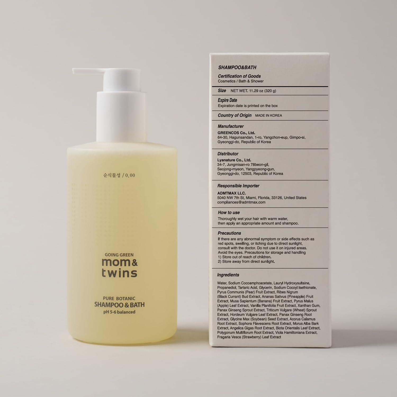 Champú y Gel de Baño Orgánico Coreano 2 en 1 para Bebés 320g