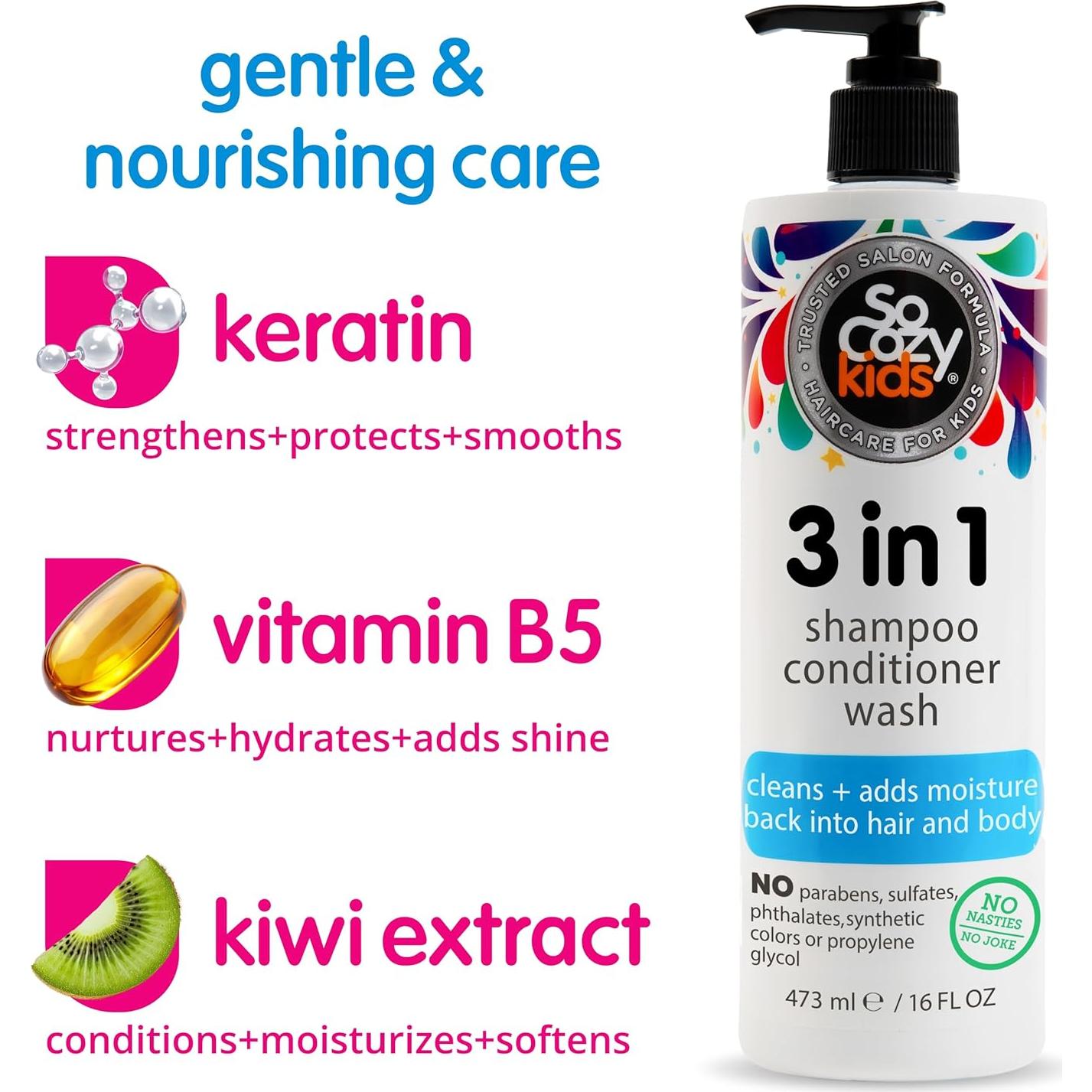 SoCozy 3 en 1 Champú, Acondicionador y Jabón para Niños 0.47L