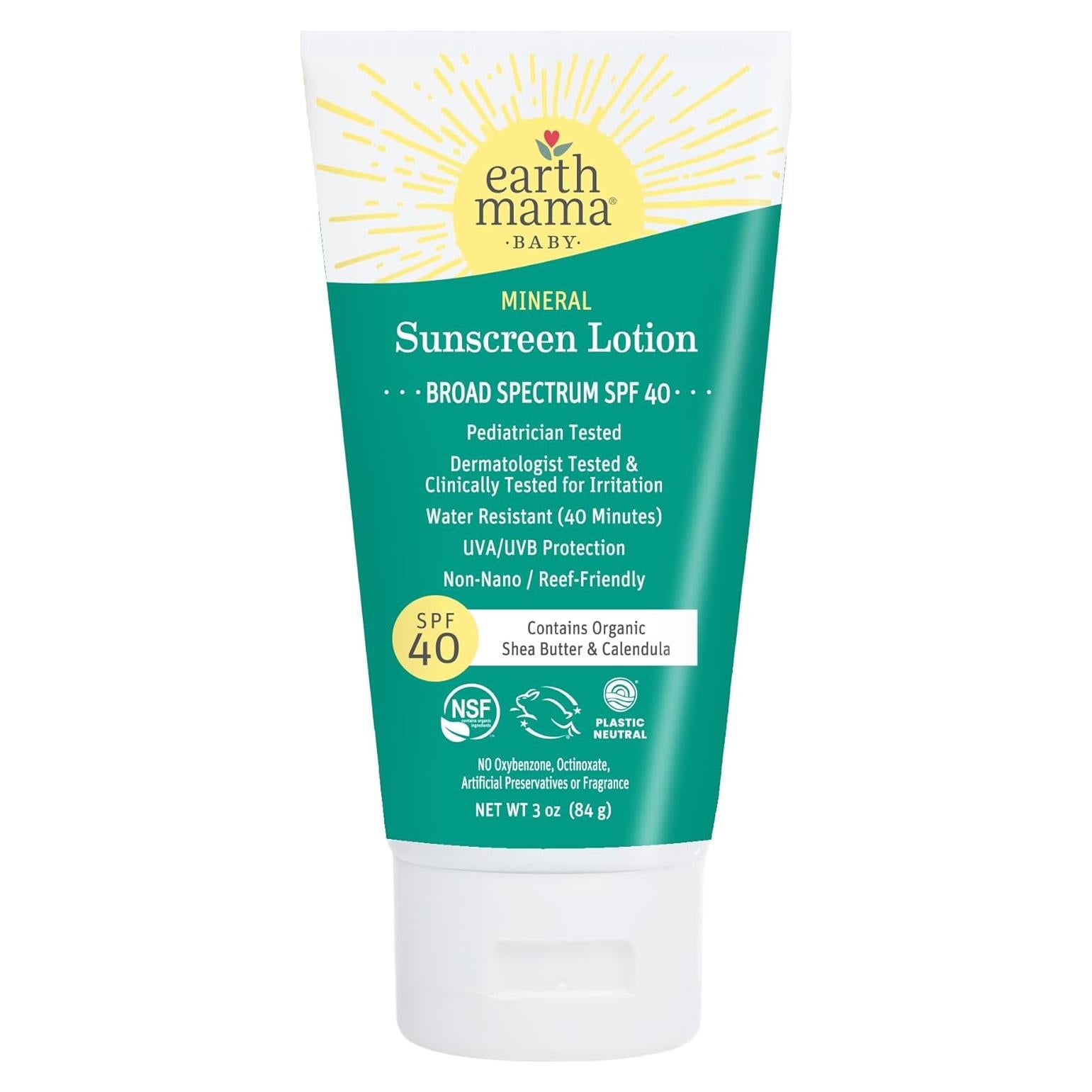 Loción Solar Mineral Earth Mama SPF 40 para Bebés 85g