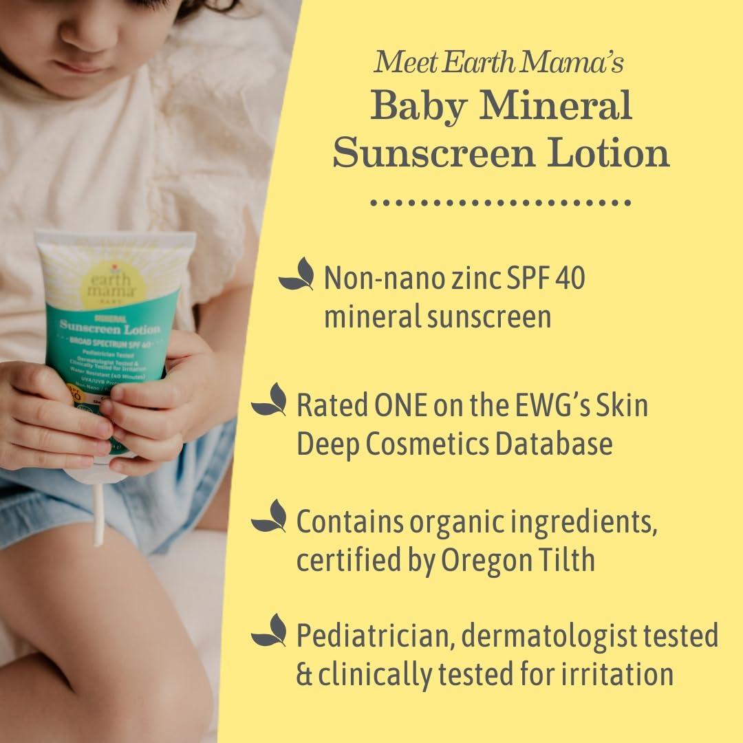 Loción Solar Mineral Earth Mama SPF 40 para Bebés 85g