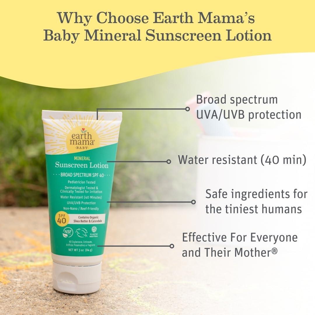 Loción Solar Mineral Earth Mama SPF 40 para Bebés 85g