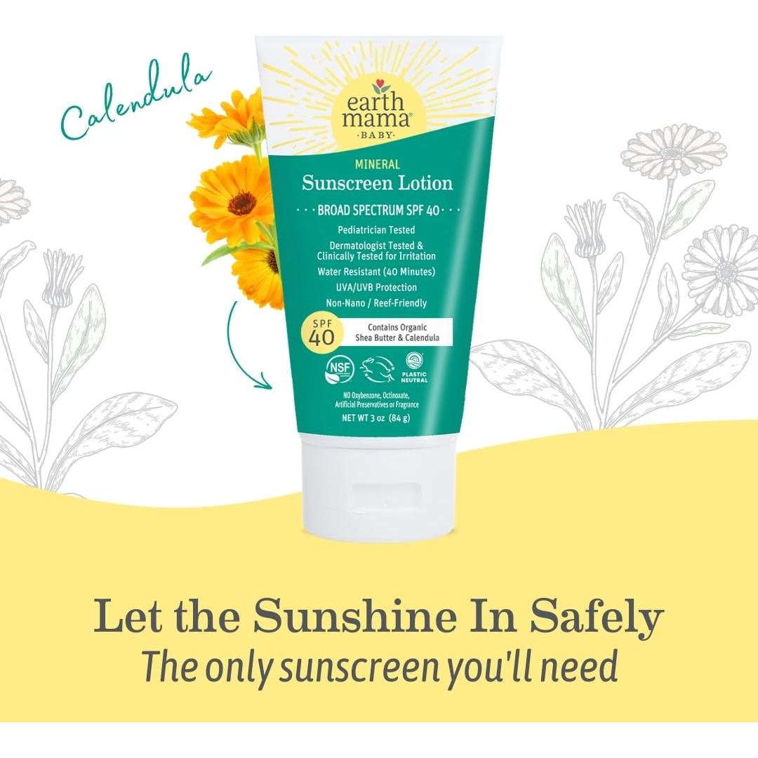 Loción Solar Mineral Earth Mama SPF 40 para Bebés 85g