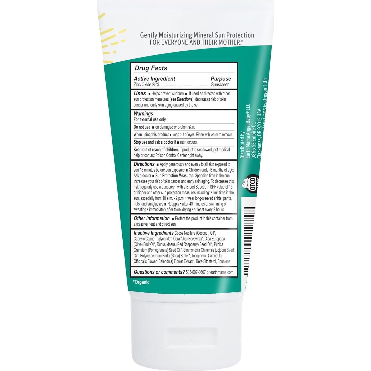 Loción Solar Mineral Earth Mama SPF 40 para Bebés 85g